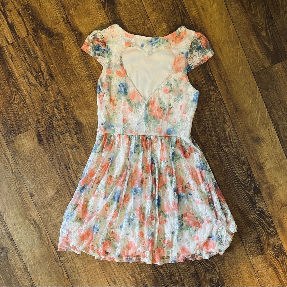 Lace Floral Skater Dress with Heart Cut-Out